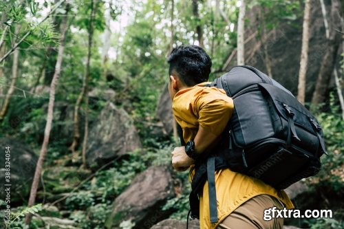 Traveler Hike Through Forest To Peak Of Mountain 10xJPEG