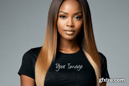 Short Sleeve Black Tee Ombre Long Hair