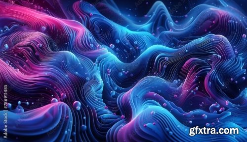 Blue And Purple Abstract Glowing Curved Lines With Sparkles 7xJPEG