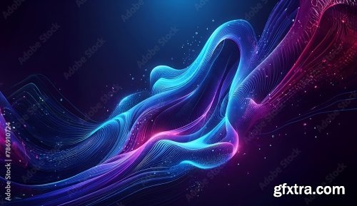 Blue And Purple Abstract Glowing Curved Lines With Sparkles 7xJPEG