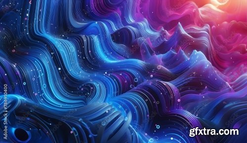 Blue And Purple Abstract Glowing Curved Lines With Sparkles 7xJPEG