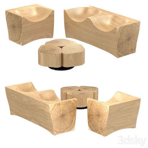 Riva 1920 log armchair toi center table 3d model