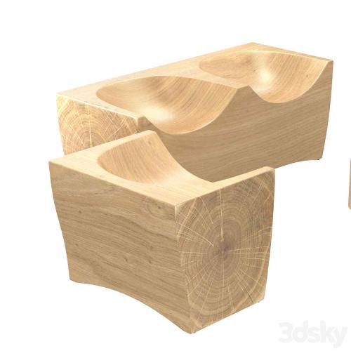 Riva 1920 log armchair toi center table 3d model