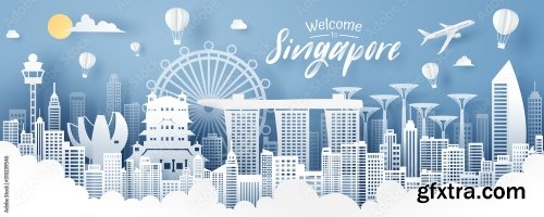 Paper Cut Of Singapore Landmark Travel And Tourism Concept 5xAI