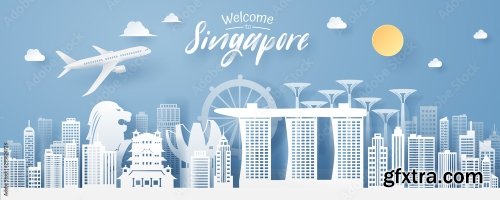 Paper Cut Of Singapore Landmark Travel And Tourism Concept 5xAI