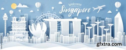 Paper Cut Of Singapore Landmark Travel And Tourism Concept 5xAI