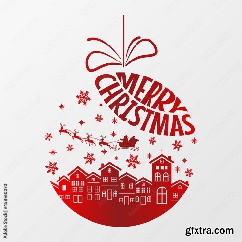 Red Christmas Ball Merry Christmas Typographic Poster 7xAI