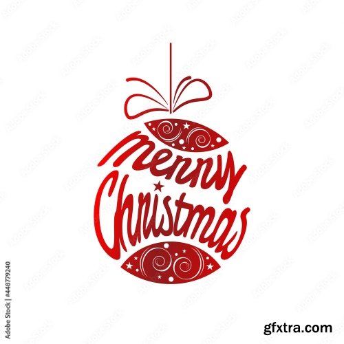 Red Christmas Ball Merry Christmas Typographic Poster 7xAI