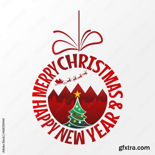 Red Christmas Ball Merry Christmas Typographic Poster 7xAI