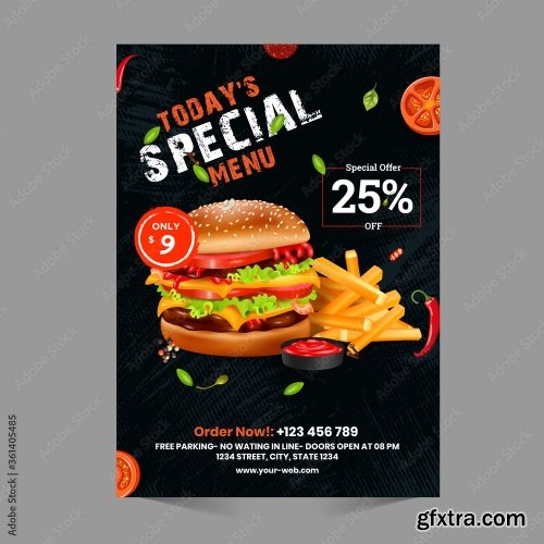 Fast Food Flyer Design Template 3 16xAI