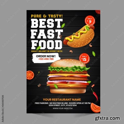 Fast Food Flyer Design Template 3 16xAI