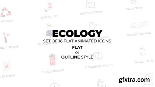Videohive Ecology - Set of 16 Animated Icons Flat or Outline style 52707001