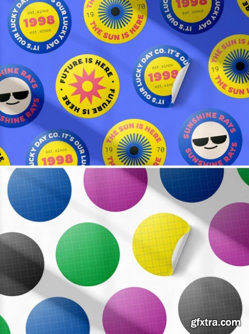 Smiley Round Stickers Set Mockup