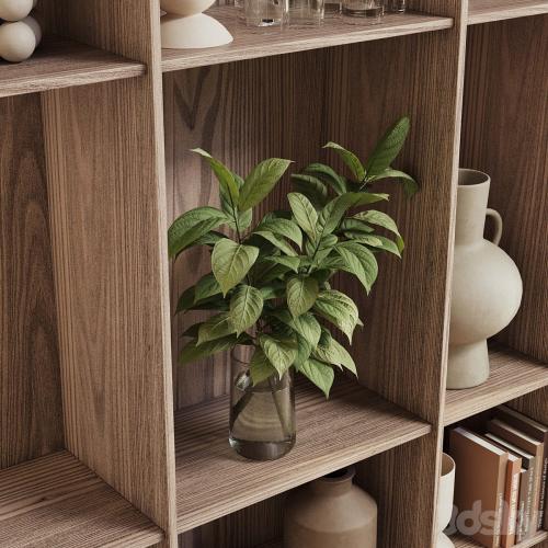 wooden Shelves Decorative With Plants and Book - Wooden Rack 09