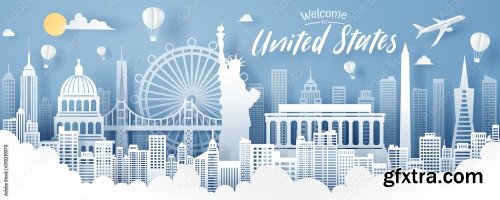 Paper Cut Of Usa Landmark Travel And Tourism Concept 5xAI