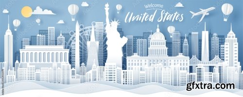 Paper Cut Of Usa Landmark Travel And Tourism Concept 5xAI