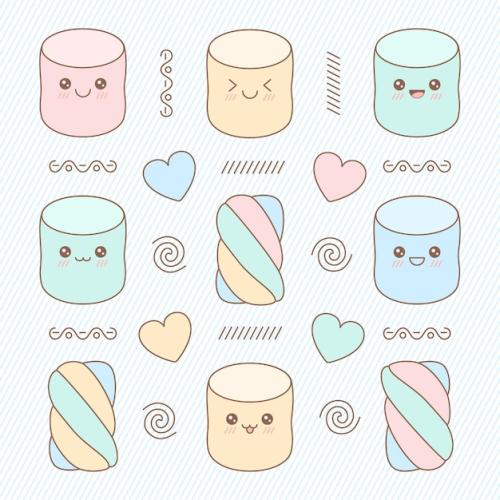 Premium Vector | Set of cute soft marshmallows with facial emotions