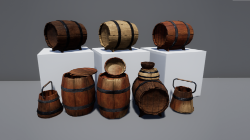 UnrealEngine - Wooden props: barrels, boxes, tubes and buckets