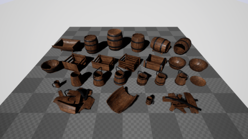 UnrealEngine - Wooden props: barrels, boxes, tubes and buckets