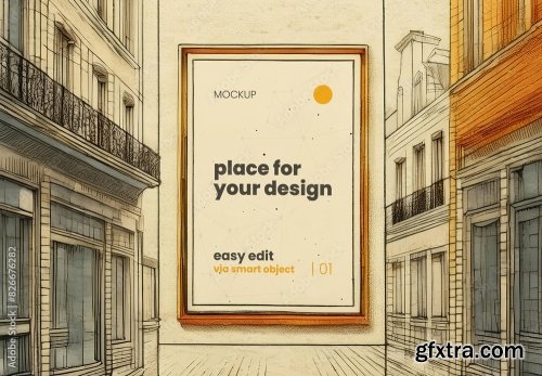 Architecture Sketch Drawing Poster Frame Mockup 7xPSD