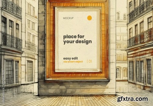 Architecture Sketch Drawing Poster Frame Mockup 7xPSD