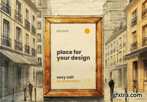 Architecture Sketch Drawing Poster Frame Mockup 7xPSD