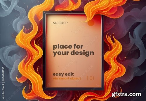 Detailed Illustrated Fire And Smoke Poster Frame Mockup 4xPSD