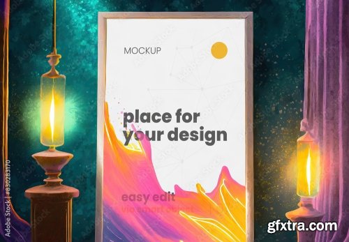 Dreamy Surreal Artistic Style Poster Frame Frame Mockup 4xPSD