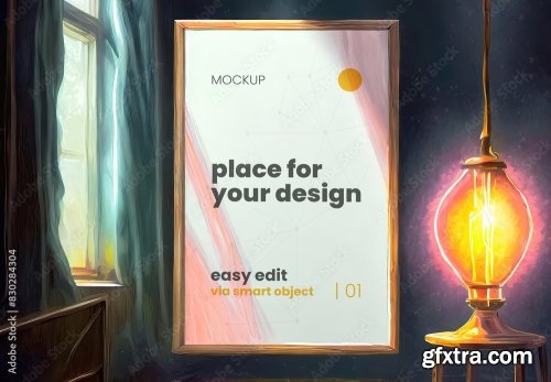 Dreamy Surreal Artistic Style Poster Frame Frame Mockup 4xPSD