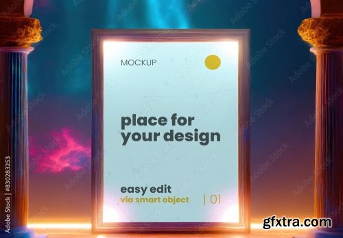 Dreamy Surreal Artistic Style Poster Frame Frame Mockup 4xPSD