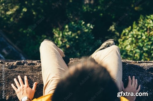 Asian Teenager Sitting On Cliff Bridge Edge 7xJPEG