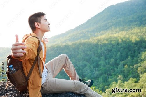 Asian Teenager Sitting On Cliff Bridge Edge 7xJPEG