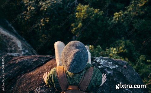 Asian Teenager Sitting On Cliff Bridge Edge 7xJPEG