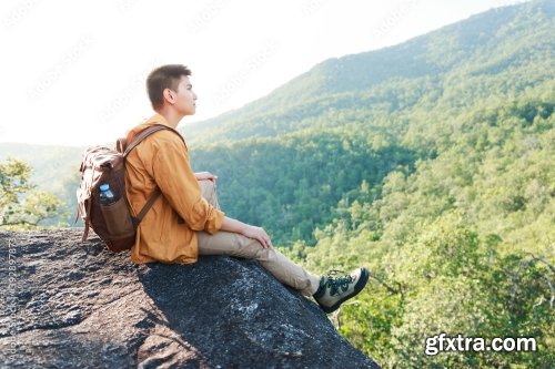 Asian Teenager Sitting On Cliff Bridge Edge 7xJPEG