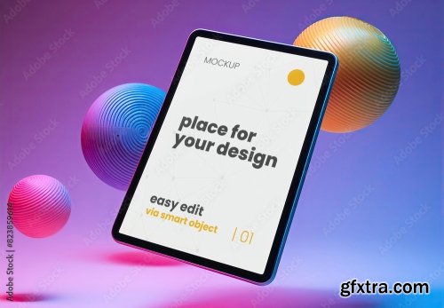 Floating Tablet Screen Mockup 8xPSD