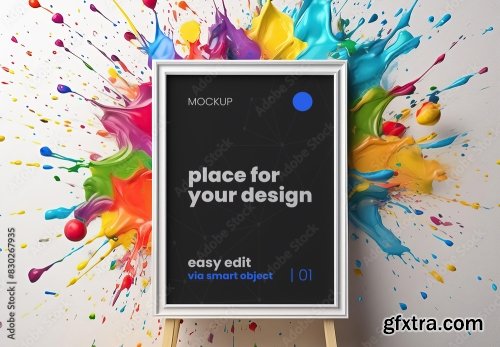 Colorful Paint Splash Poster Frame Mockup 7xPSD