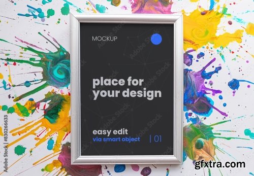 Colorful Paint Splash Poster Frame Mockup 7xPSD