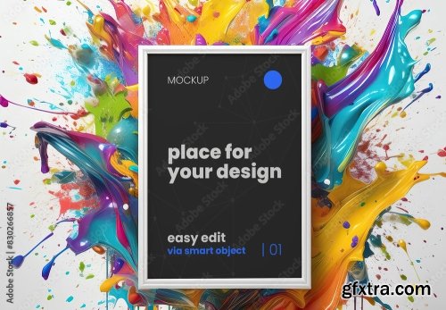 Colorful Paint Splash Poster Frame Mockup 7xPSD