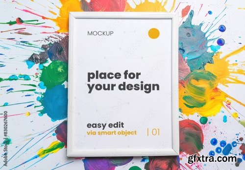 Colorful Paint Splash Poster Frame Mockup 7xPSD