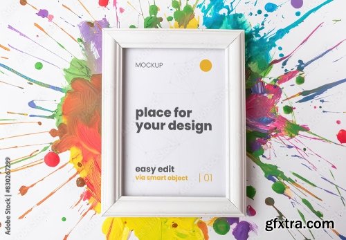 Colorful Paint Splash Poster Frame Mockup 7xPSD