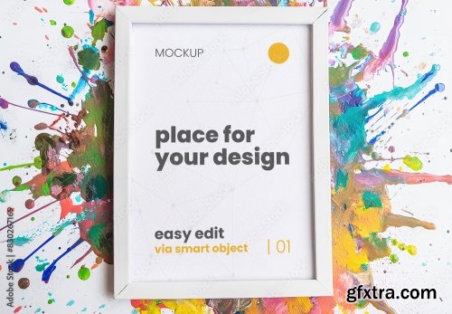 Colorful Paint Splash Poster Frame Mockup 7xPSD