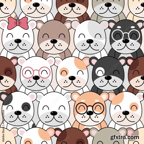 Cute Dogs Pattern Different Dogs Seamless Wallpaper 10xAI
