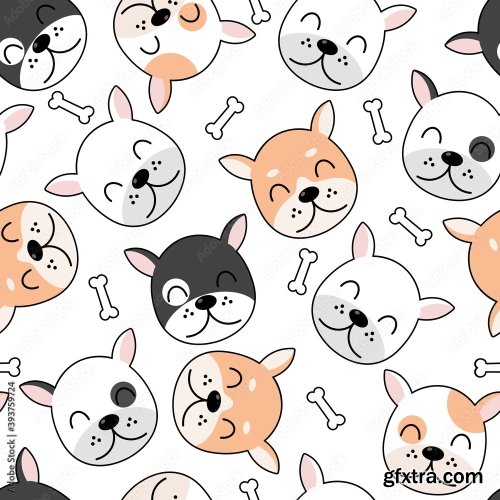 Cute Dogs Pattern Different Dogs Seamless Wallpaper 10xAI