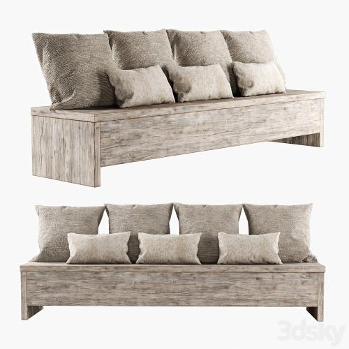 Wooden bench with pillows