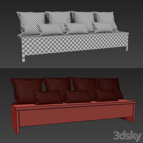 Wooden bench with pillows