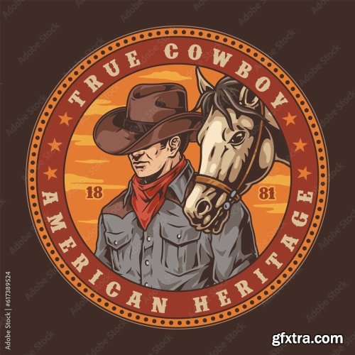 American Cowboy Vintage Sticker Colorful 6xAI