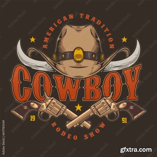 American Cowboy Vintage Sticker Colorful 6xAI