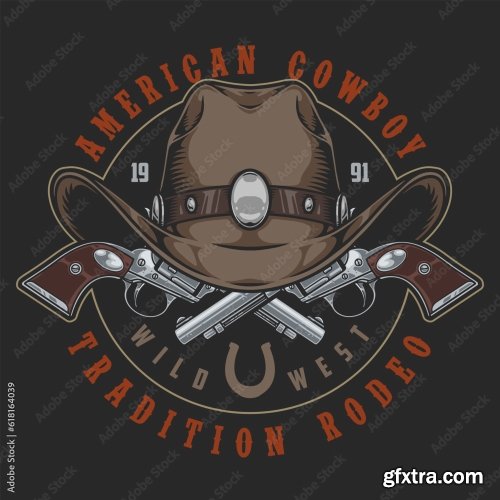 American Cowboy Vintage Sticker Colorful 6xAI