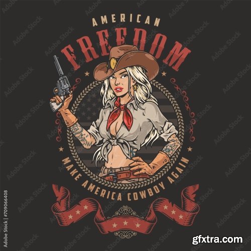 American Cowboy Vintage Sticker Colorful 6xAI