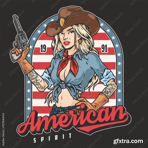 American Cowboy Vintage Sticker Colorful 6xAI